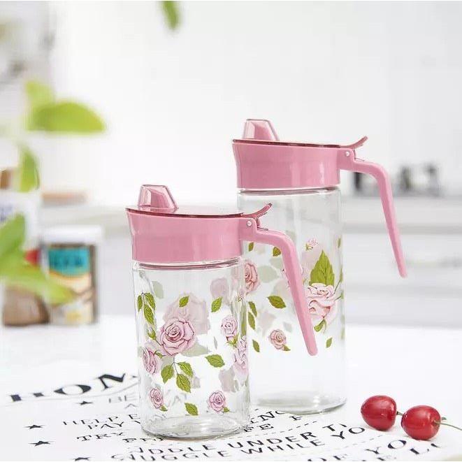 Combo hai Bình đựng nước mắm,đựng dầu ăn thuỷ tinh cao cấp họa tiết hoa hồng 660ml, 480ml