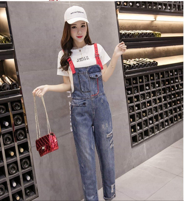 Set Quần Yếm Jean Kèm Áo Thun Cotton