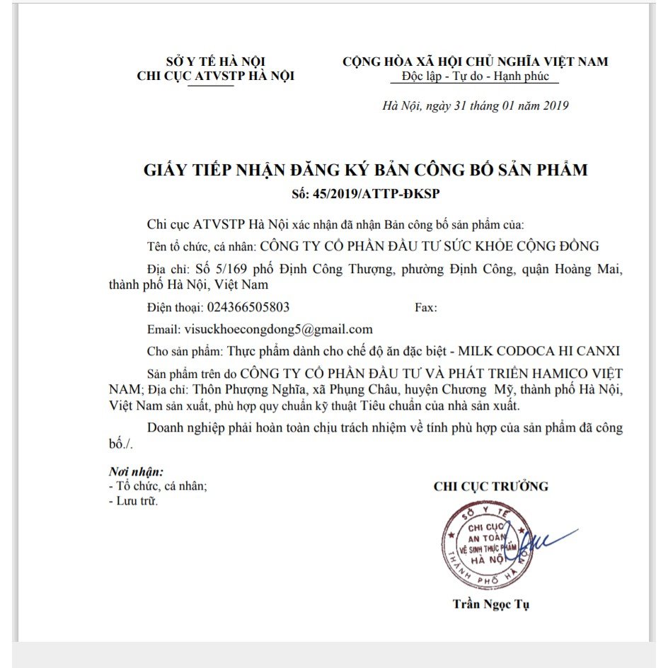 Codoca Hi Canxi Tăng cường sức khỏe, bổ sung Canxi cho người cao tuổi