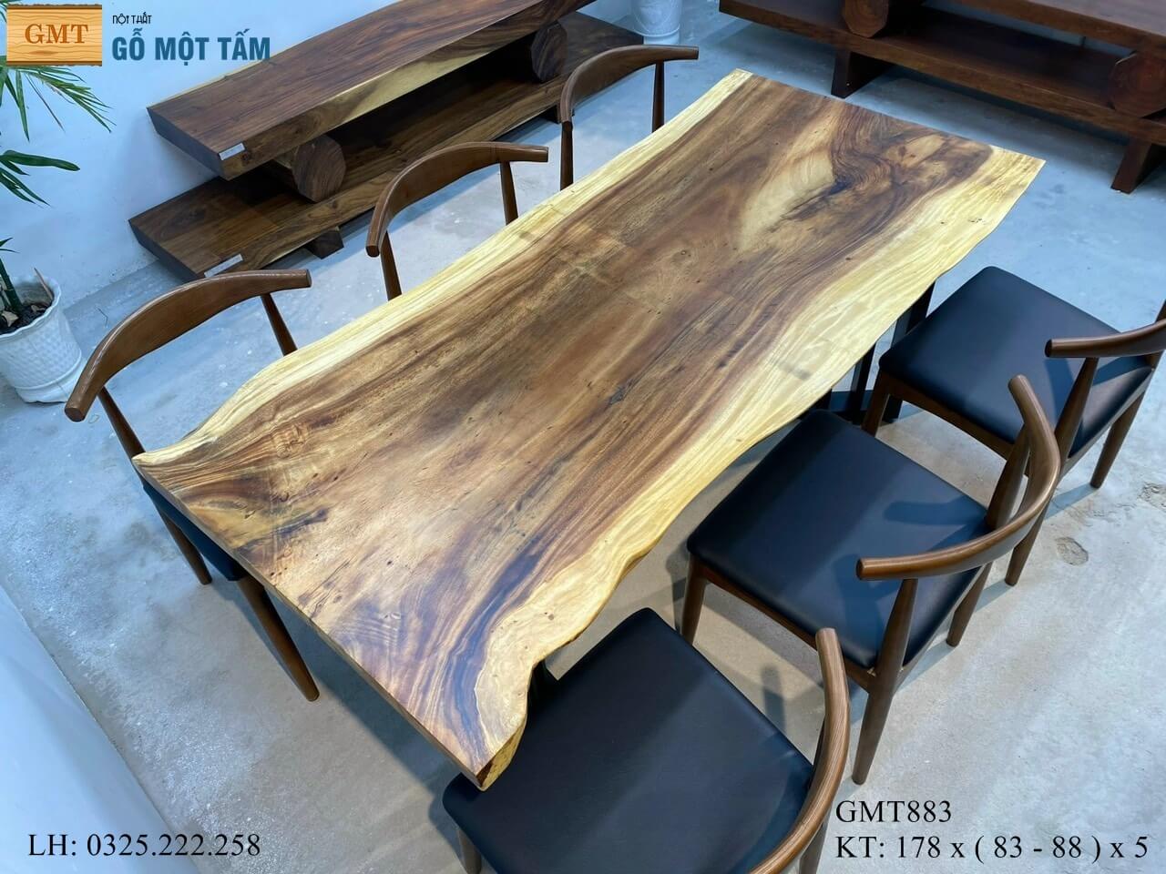 Bàn Gỗ Me Tây Nguyên Tấm, Bàn Cafe Gỗ Me Tây, Bàn Làm Việc Gỗ Me Tây Dài 1,78m Rộng 88cm Dày 5cm