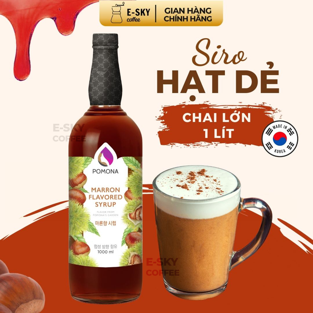 Siro Hạt Dẻ Pomona Marron Syrup Nguyên Liệu Pha Chế Hàn Quốc Chai Thủy Tinh 1 Lít