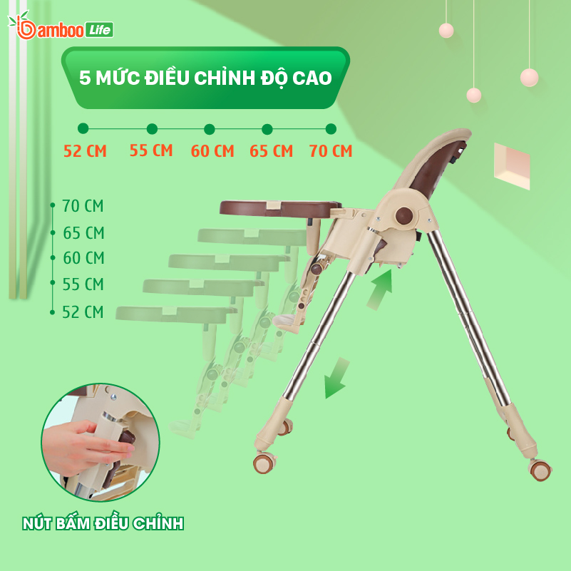 Ghế ăn dặm cho bé Bamboo Life đa năng gấp gọn thay đổi độ cao điều chỉnh nhiều chế độ có bánh xe phù hợp cho bé ăn dặm từ 6 tháng mang theo đi chơi du lịch