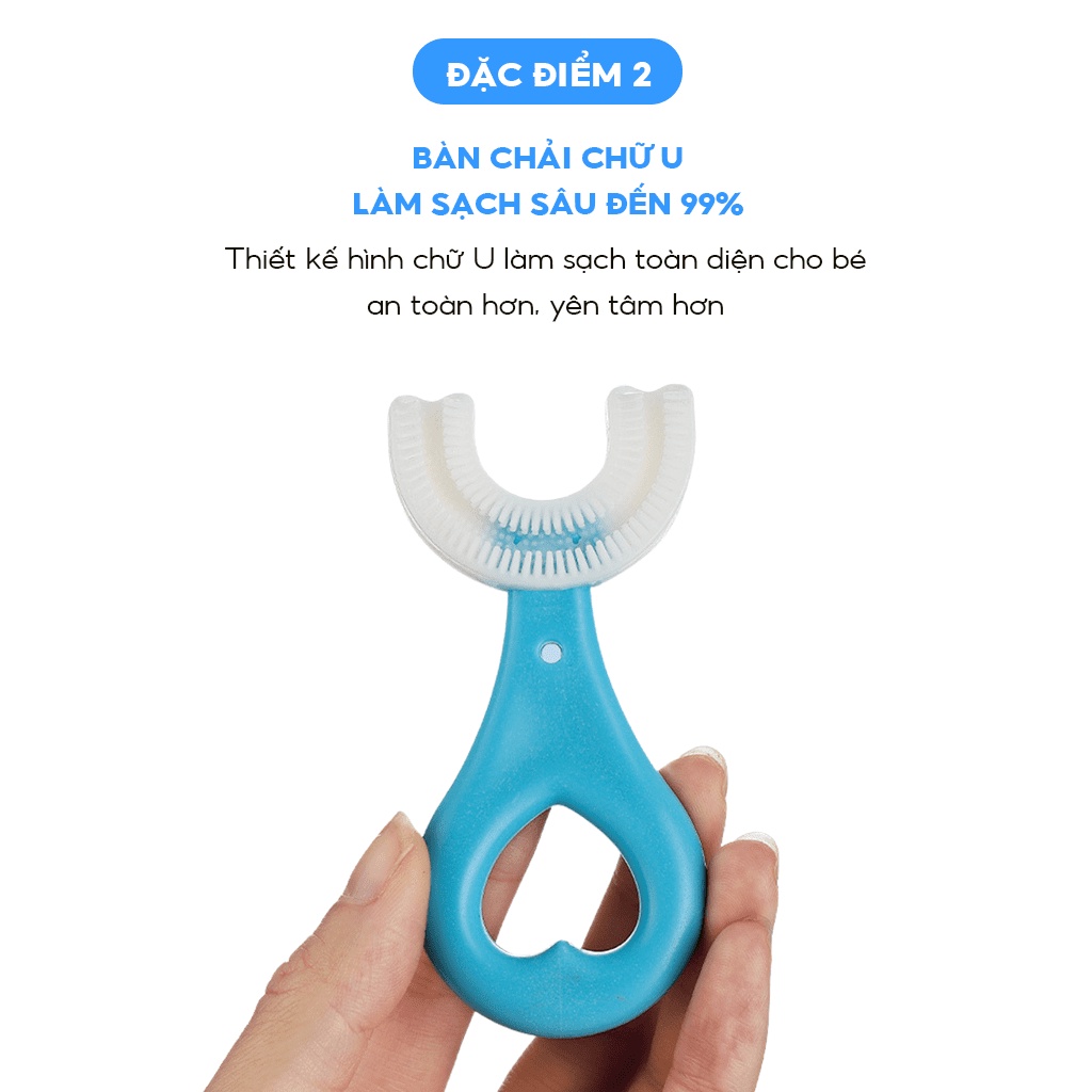 Bàn chải đánh răng chữ U cho bé 2 tuổi đến 9 tuổi- Chất liệu Silicone mềm mại an toàn cho bé