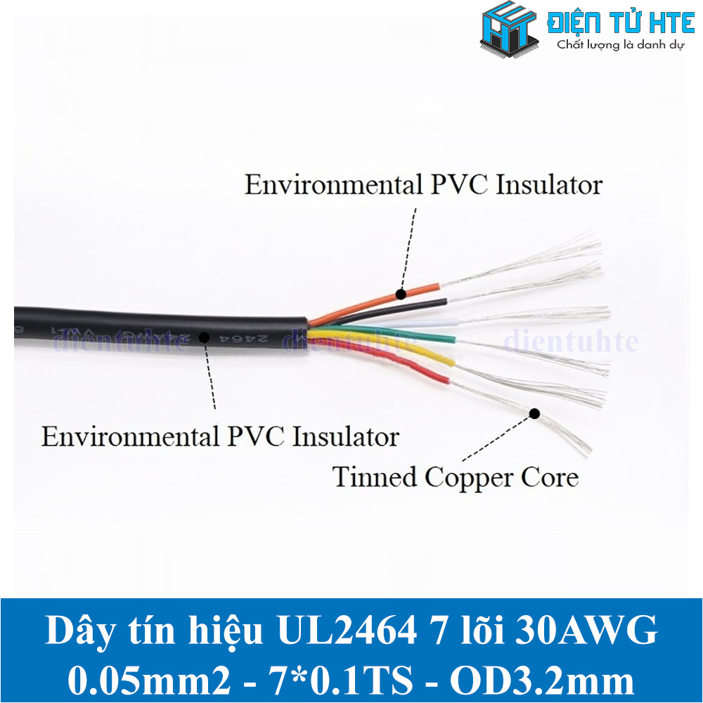 Dây tín hiệu 7 lõi 2464 30AWG 7*0.10TS vỏ PVC 80 độ OD 3.2mm (1 mét)