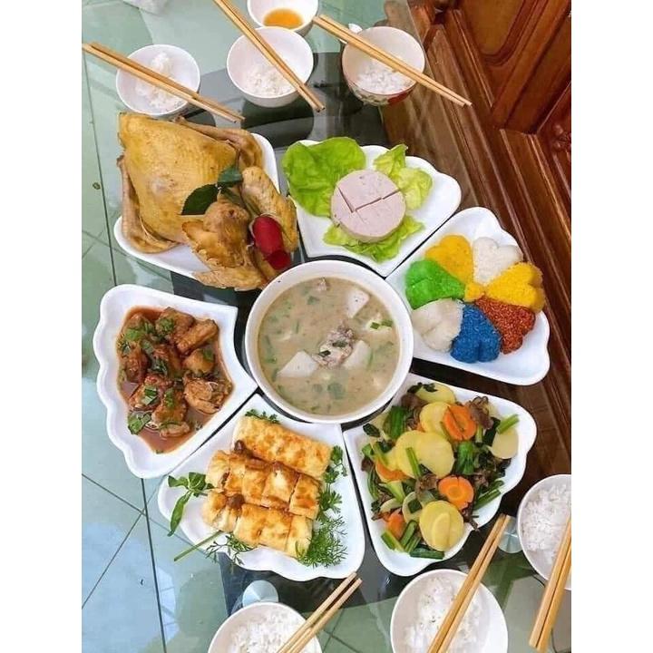 Sét bộ bát đĩa Hoa mặt trời sứ trắng cao cấp size đường kính 53,5cm
