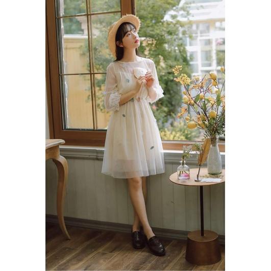 Đầm Ulzzang tiểu thư đính hoa phong cách Hàn Quốc