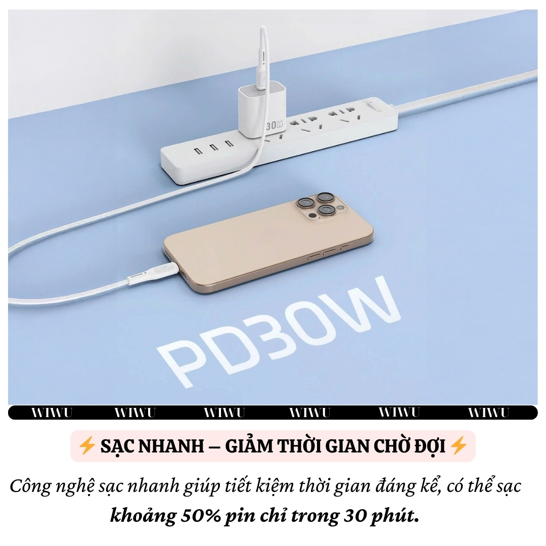Adapter cóc củ sạc nhanh 30W PD USB C PPS chống cháy hiệu WIWU GAN ESSEN Fast Charger Wi-G002 cho iPhone iPad Oppo Samsung - Hàng nhập khẩu