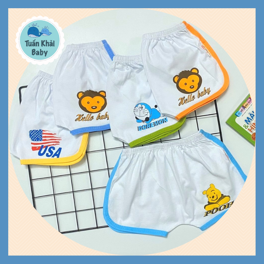 Combo 5 quần đùi cotton trắng viền màu thể thao cho bé trai, bé gái SS-TomTom001