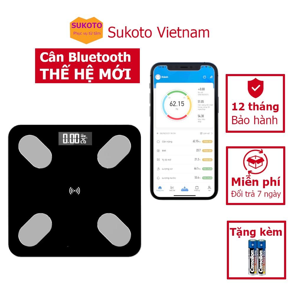 Cân điện tử đo mỡ máu, lượng cơ, tỉ lệ mỡ cơ thể kết nối app bluetooth, Tặng kèm thước dây