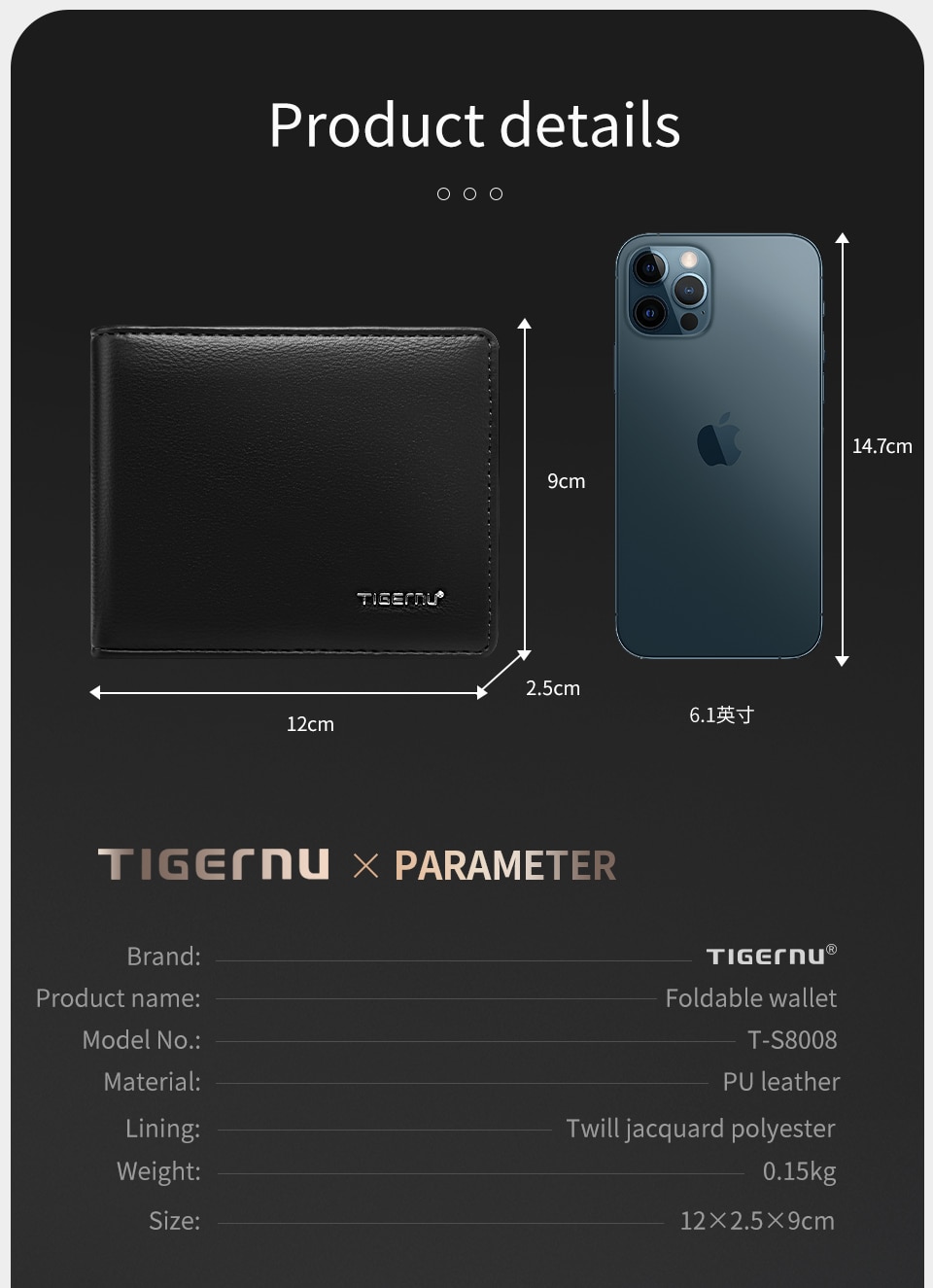 Ví nam ngang da PU chất lượng cao TigerNu T-S8008