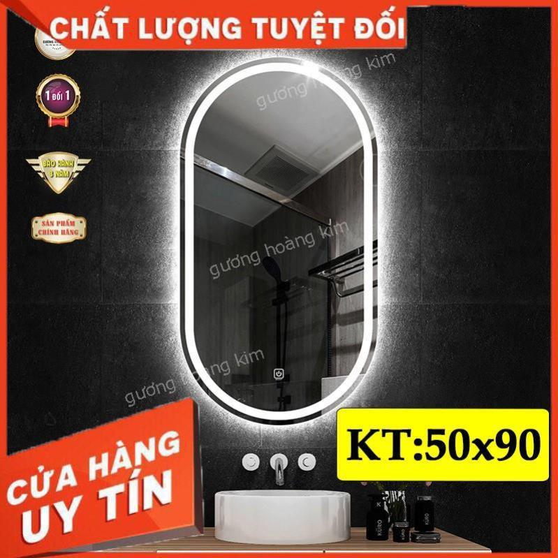 Gương elip oval bầu dục trang điển treo tường đèn led cảm ứng thông minh kích thước 50x90 cm- guong mirror