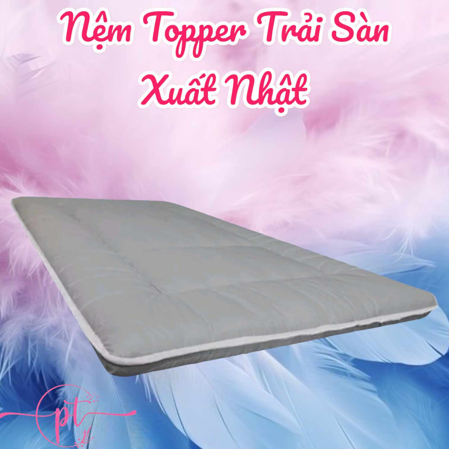Topper Nệm Ngủ Trải Sàn, Đệm Bông Gòn Xuất Nhật Size 1m x 2m, 1m4 x 2m, 1m6 x 2m - Xám 6-7cm - 1M2 X 2M