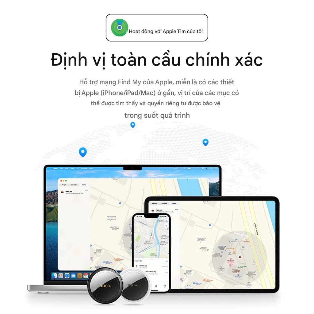 Thiết bị định vị GPS HOCO E100 cho iOS chống thất lạc thông minh không giới hạn khoảng cách, định vị xe, chìa khóa, hành lý, tặng kèm ốp cao su - Hàng chính hãng