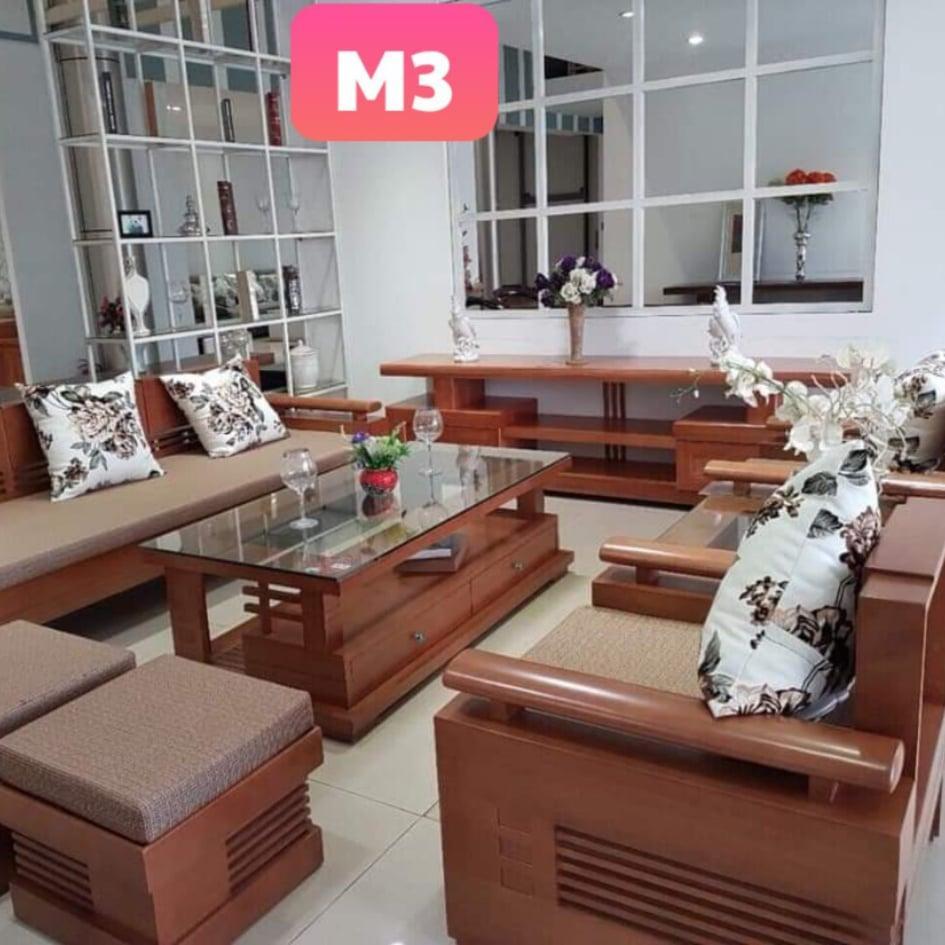 Bàn ghế sofa phòng khách gỗ sồi Nga mã M3 màu trần