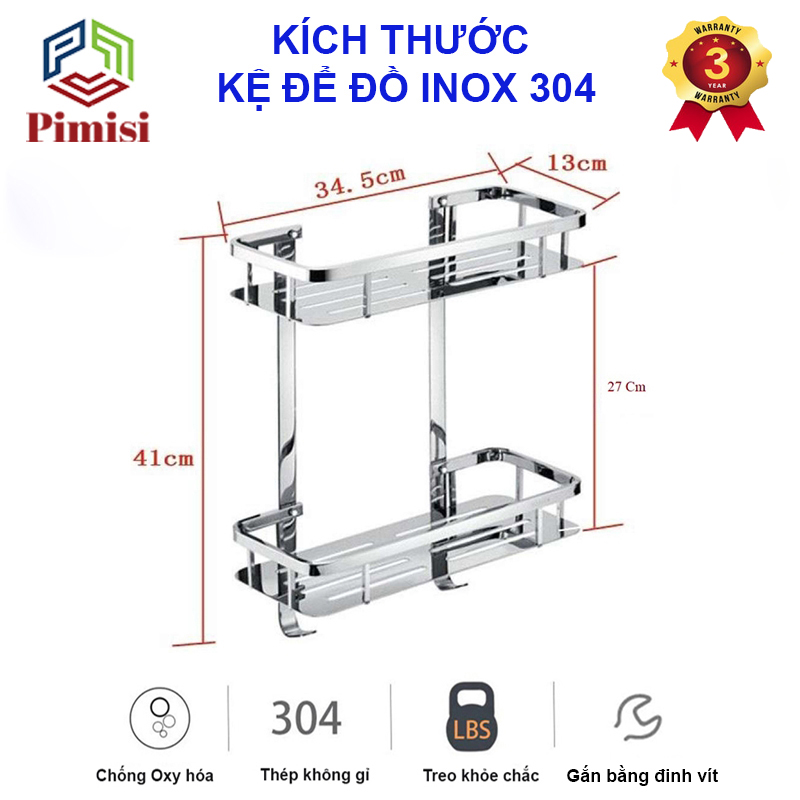 Kệ Nhà Tắm Để Đồ Gắn Tường Phẳng Thẳng Hay Để Góc Pimisi Inox 304 Hình Chữ Nhật Đựng Đồ Trong Phòng Tắm Sáng Bóng Dễ Vệ Sinh Hoặc Kệ Nhà Bếp 1 - 2 Tầng Thông Minh Gắn Tường Bằng Khoan Đinh Vít Chắc Chắn | Hàng Chính Hãng