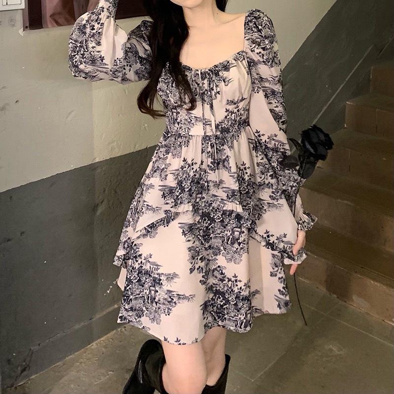 Váy nữ đầm phong cách mực cổ điển mới của Pháp thiết kế cổ vuông cổ tích vintage Pasana0003v