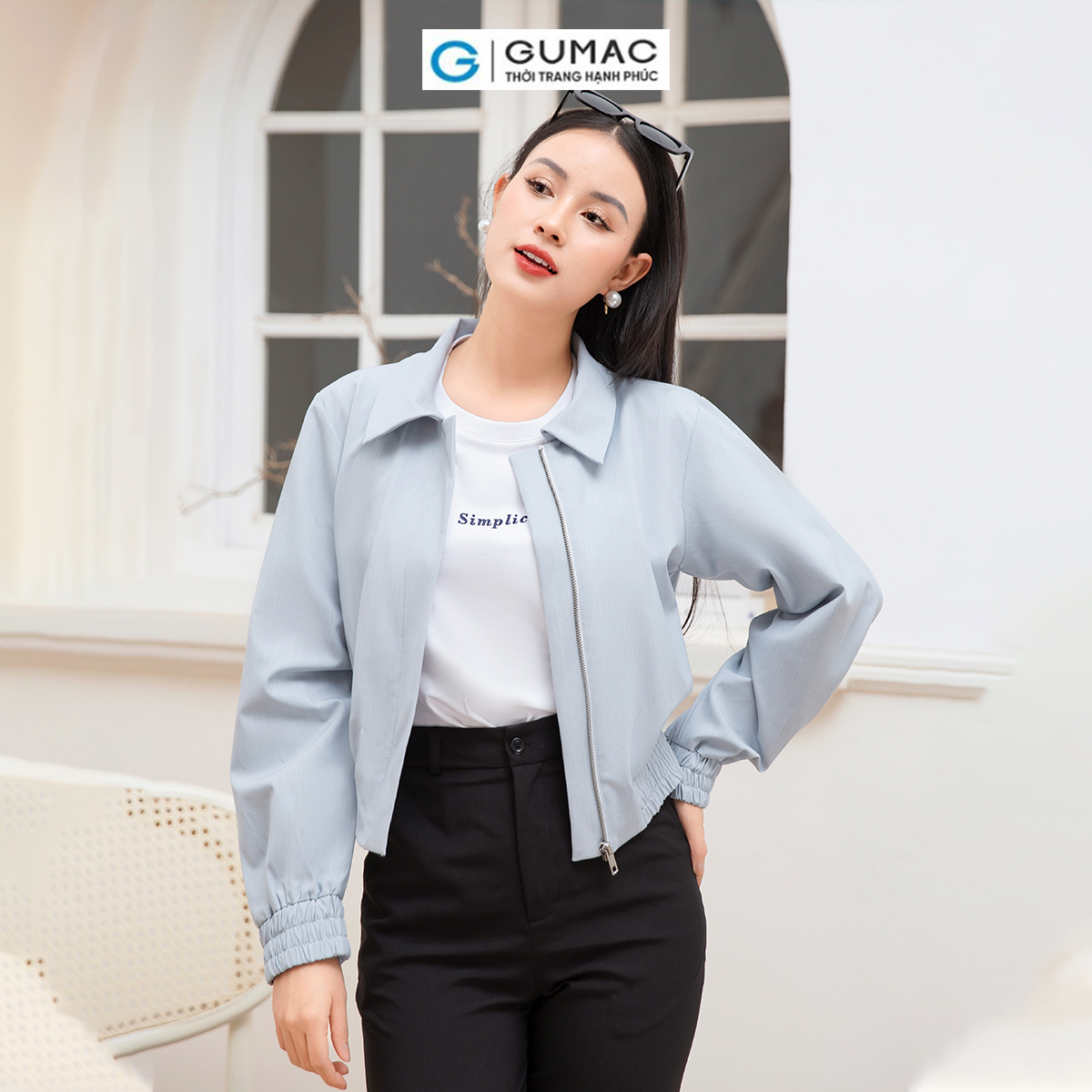 Áo khoác phối dây kéo thời trang GUMAC AD10026