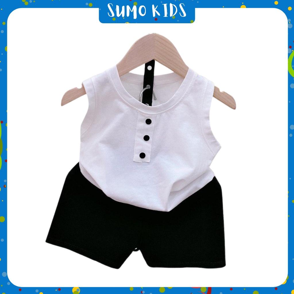 Bộ Ba Lỗ Cúc Bé Trai SUMO KIDS, Đồ Bộ Sát Nách Chất Cotton 4C Cao Cấp Cho Bé Từ 6-18Kg