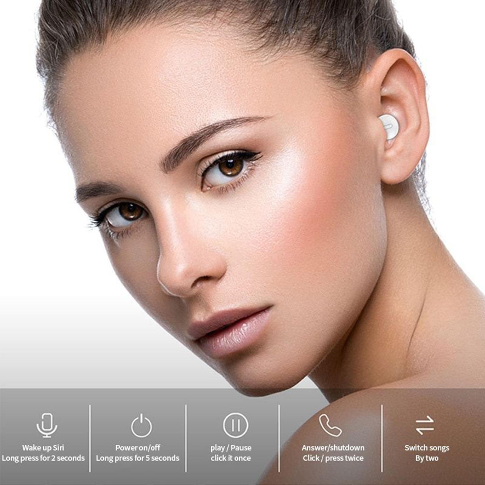 Mini Wireless Earbud Earphone Hidden Bluetooth Earpiece Button Control Pink