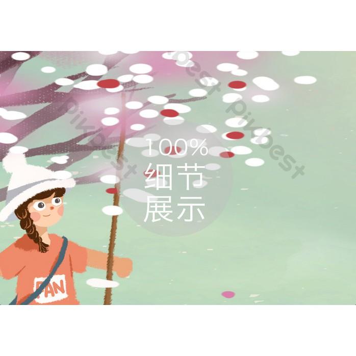 Cô gái nhỏ dưới tán cây đào nở rộ trang trí phòng em bé, tranh dán tường 3d hiện đại MS1277299