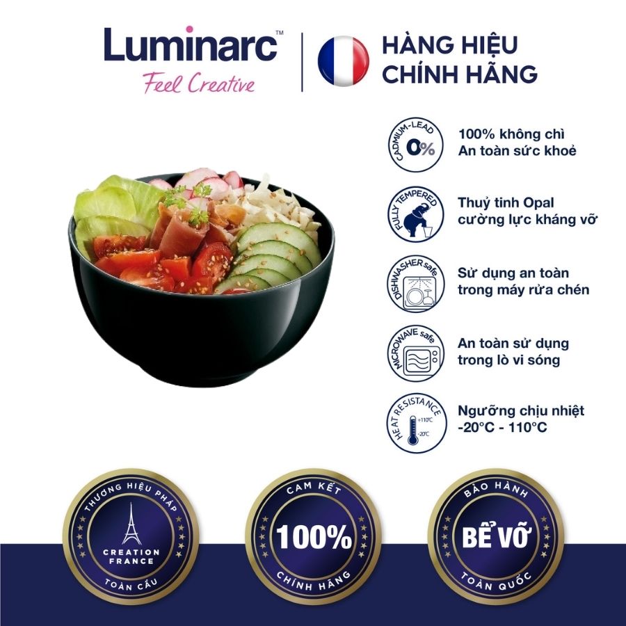 Bộ 6 Tô Thuỷ Tinh Luminarc Diwali Đen 14,5cm - LUDIP0863