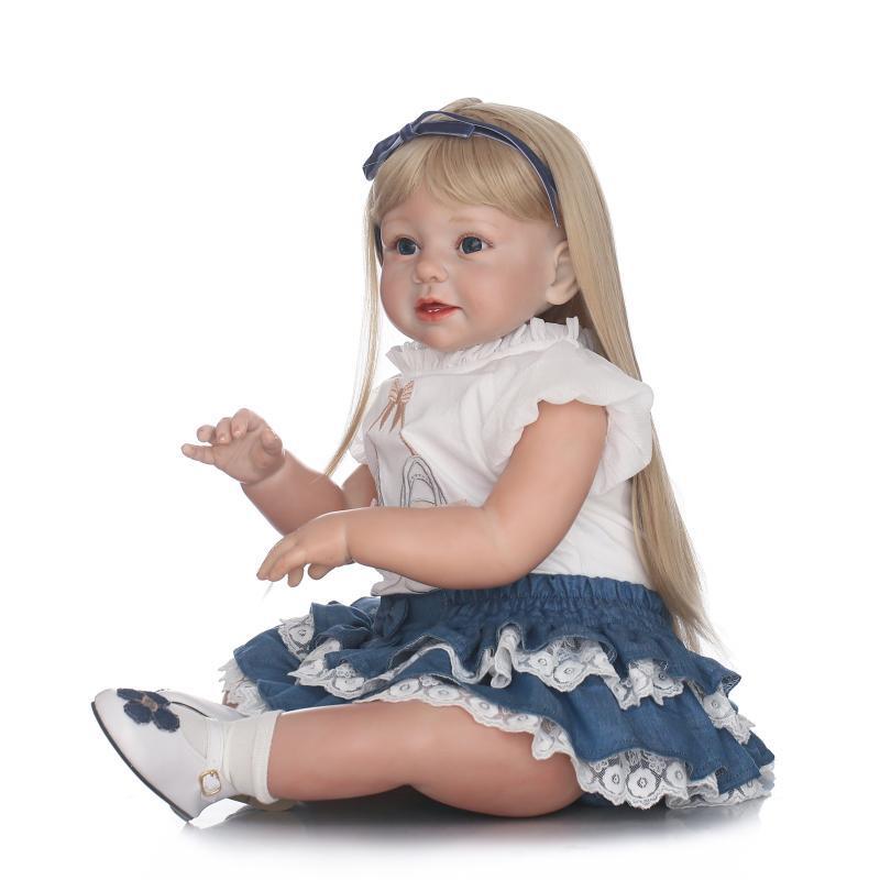 Búp Bê Tái Sinh Thân Gòn Mềm Mại Tóc Dài Môi Dầy 60 cm 24 inch Reborn Vinyl Long Hair Doll