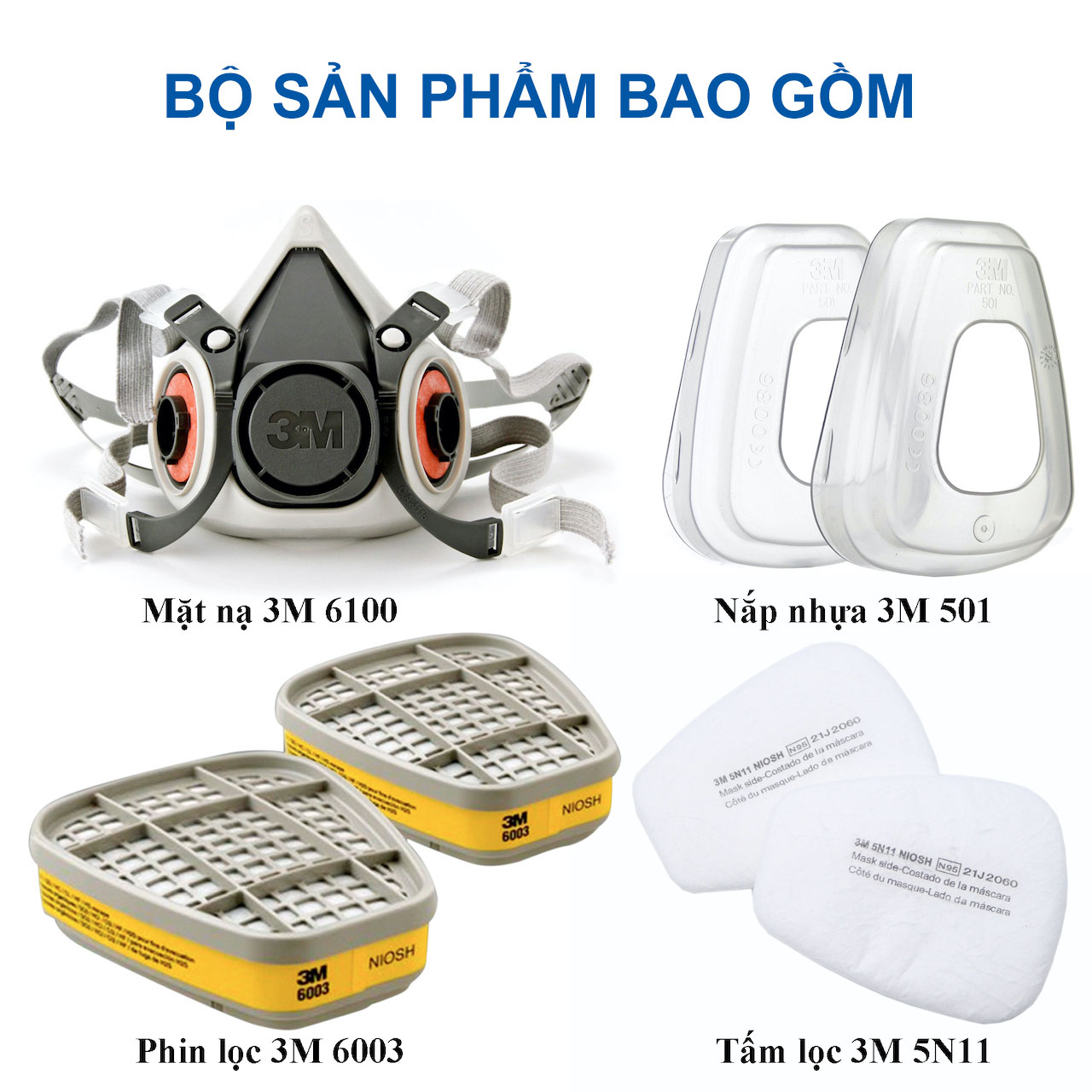 Mặt nạ phòng độc 3M 6200 bộ 7 món sử dụng phin 3M 6003 - mặt nạ phòng dịch, chống bụi, chống độc phun sơn, hàn xì - lọc hơi vô cơ, hữu cơ