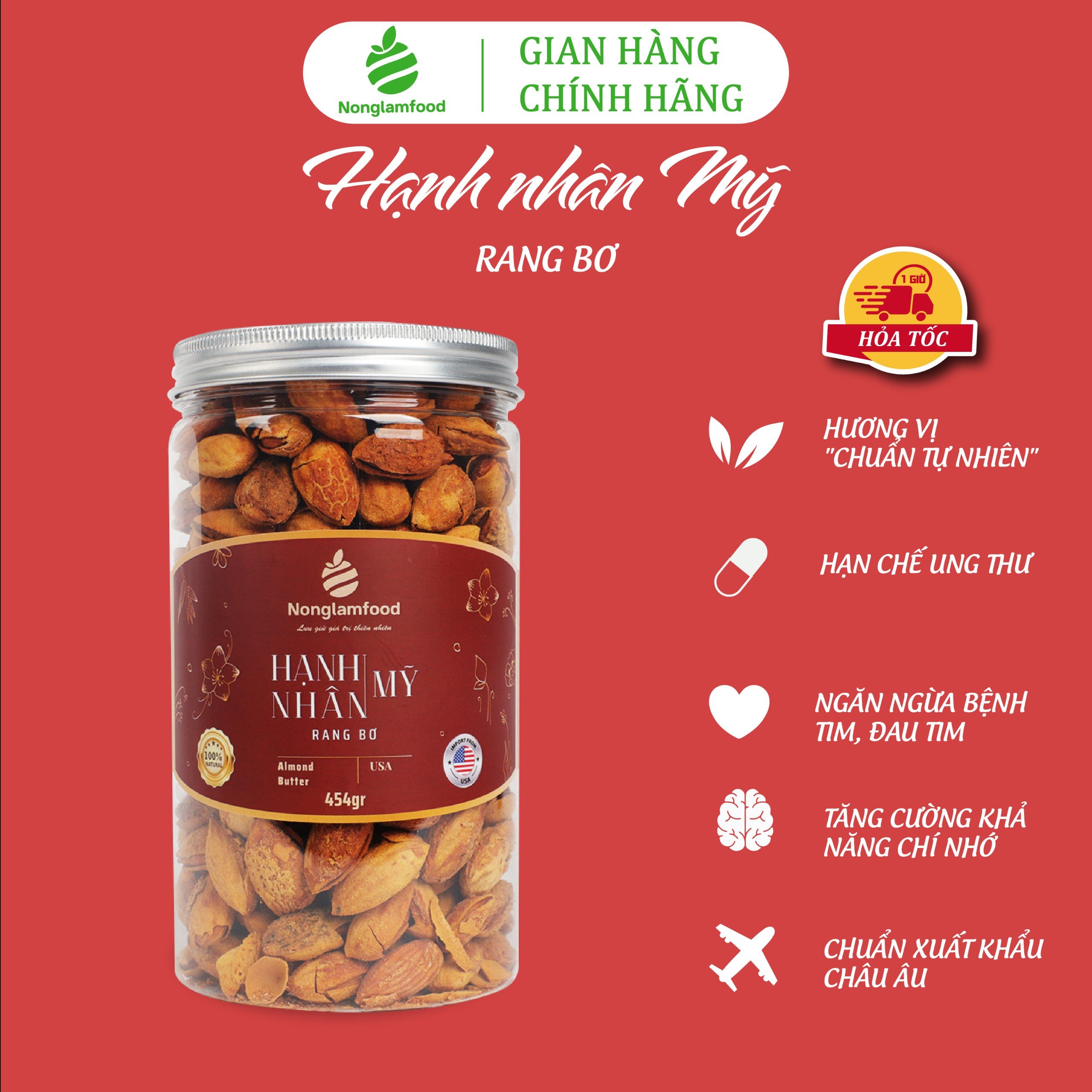 Hạnh nhân Mỹ rang bơ Nonglamfood hũ 454g | Quà tặng cao cấp cho người thân, bạn bè, doanh nghiệp