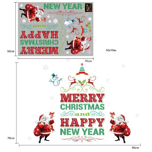 Decal dán tường trang trí Noel - Merry Christmas and Happy New Year Xanh Đỏ