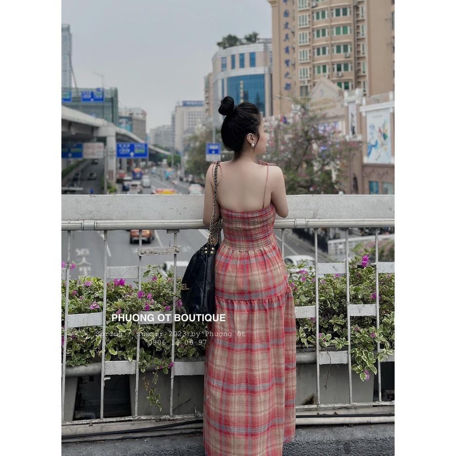 VÁY ĐI CHƠI, VÁY MAXI CÚP NGỰC CARO 2S DÁNG XÒE CỰC XINH LUN Ạ
