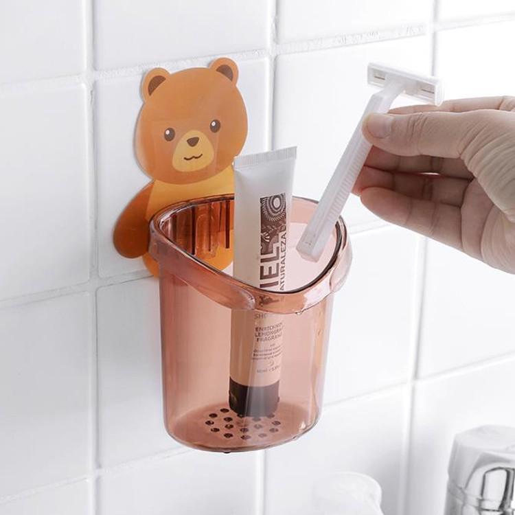 Cốc Đựng Bàn Chải Đánh Răng Đẹp Hình Gấu Thông Minh, Cốc Gấu Dán Tường Siêu Dính -Gd258 - CH Hương Thị Miễn Phí Vận Chuyển