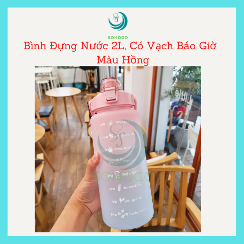 [LOẠI CAO CẤP]-Bình đựng nước 2 lít có vạch chia ML, báo giờ uống nước kèm ống hút- CHỌN MÀU-Tặng kèm 4 sticker-Bình đựng nước cho người lười uống nước, có vạch chia báo nhắc giờ uống nước