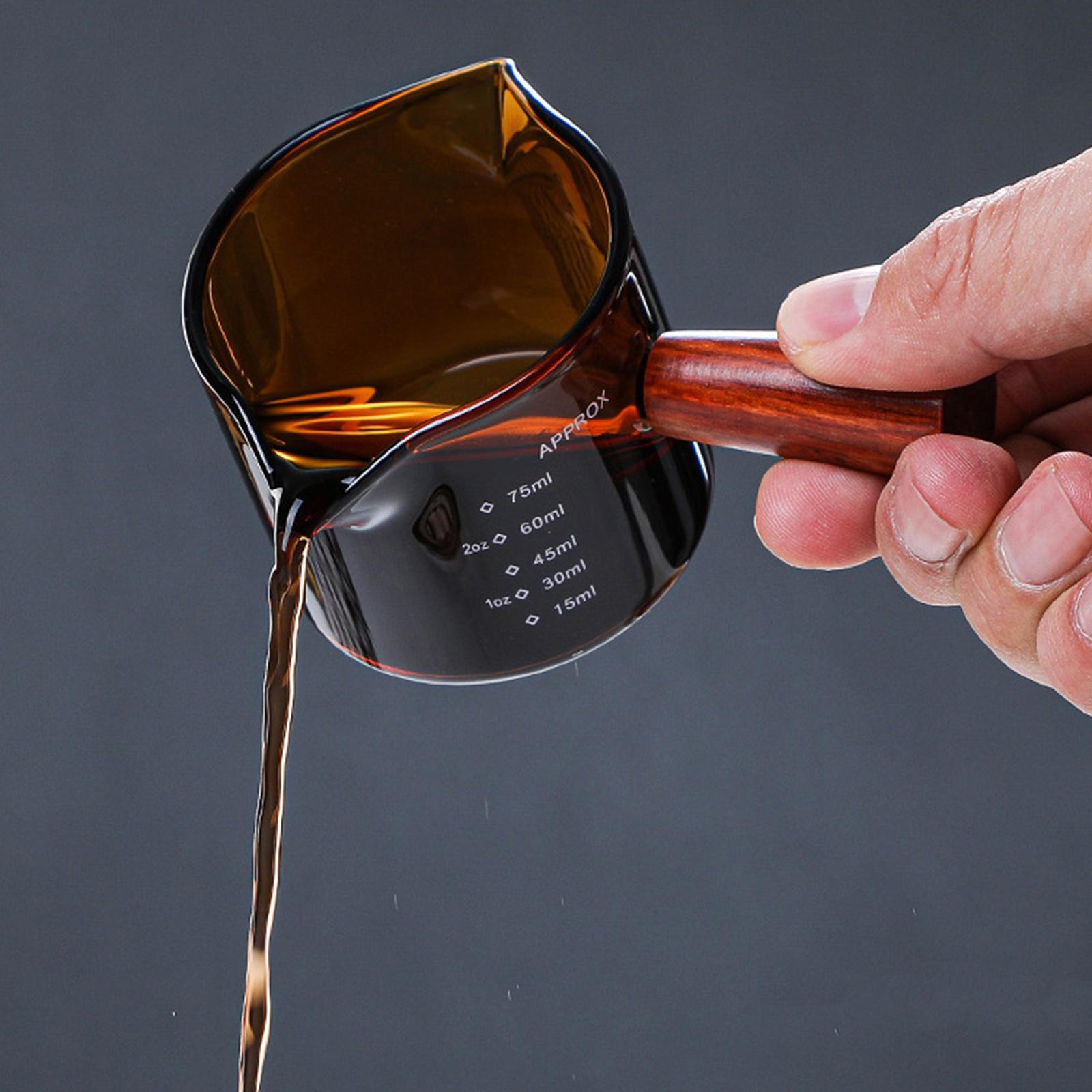 2 Pieces Espresso Coffee Cup, Measuring Cup Double Spouts With Wooden Handle