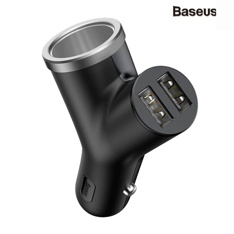 Bộ tẩu Baseus Y Type Dual USB sạc mở rộng 3 trong 1 dùng cho xe hơi 40W, 3.4A- Hàng chính hãng