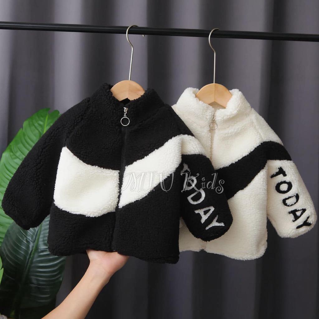 Áo khoác lông cừu nhân tạo dày dặn phong cách Hàn Quốc thời trang thu đông cho bé trai và bé gái