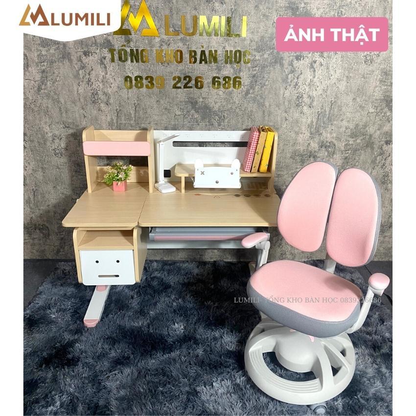 Bộ bàn học chống gù cao cấp LUMILI 303F bàn học thông minh kèm giá sách cho bé