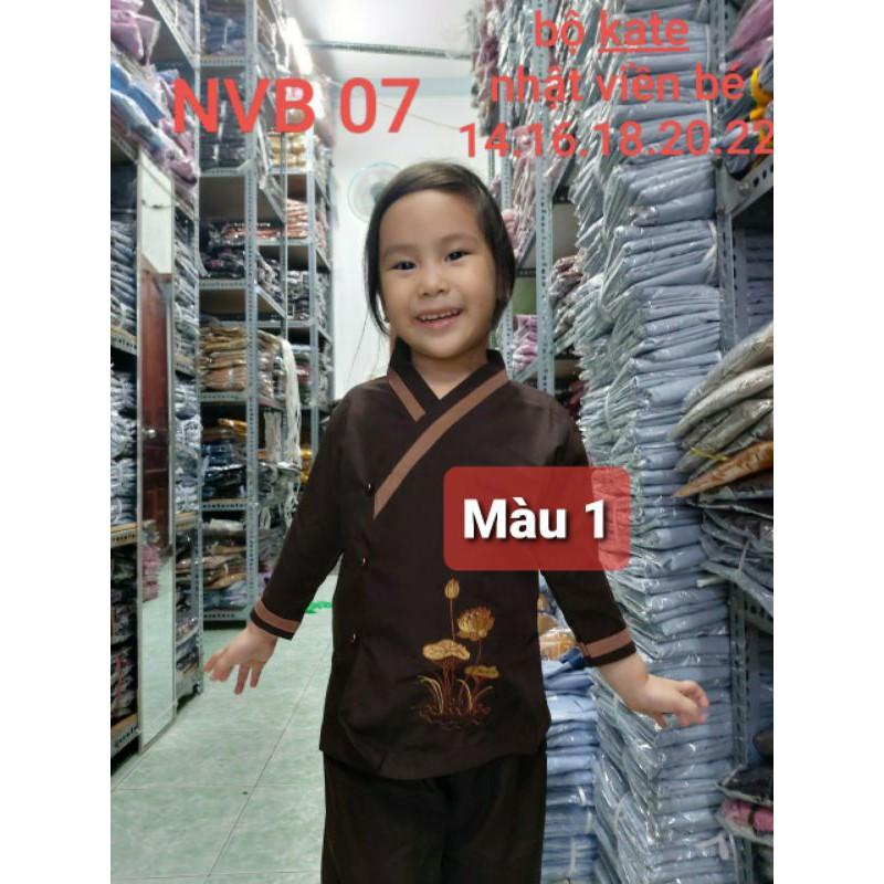 Đồ lam, đồ đi chùa, quần áo phật tử trẻ em. Bộ kate nhật viền bé gái