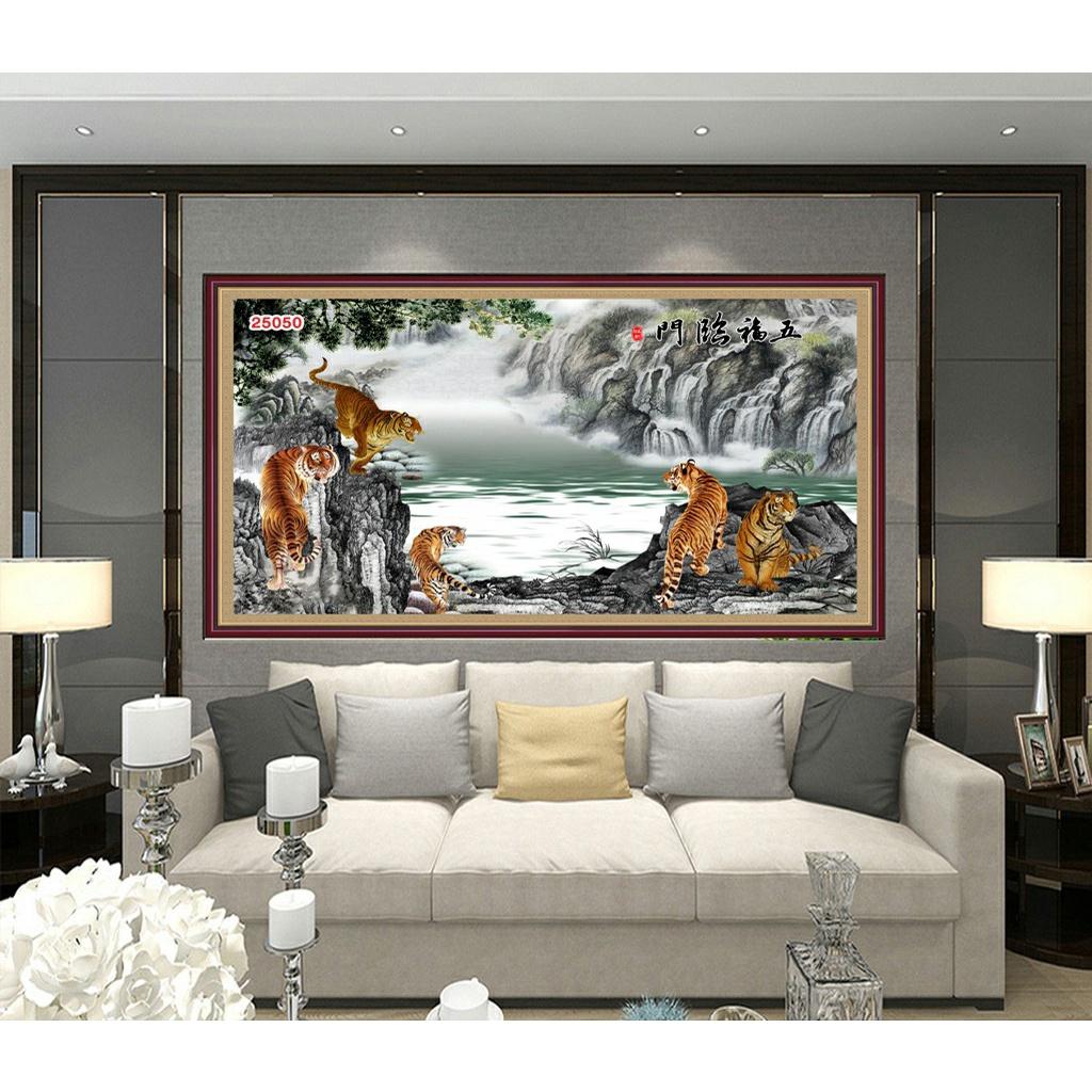 Tranh dán tường 3D-tranh dán phòng khách- Hổ- chất liệu PP Cán Bóng-Đặt theo yêu cầu
