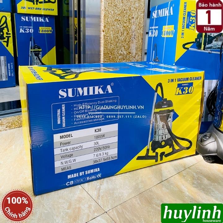 Máy hút bụi công nghiệp khô và ướt Sumika K30 - 30 lít - 1800W - Motor lõi đồng - Hàng chính hãng