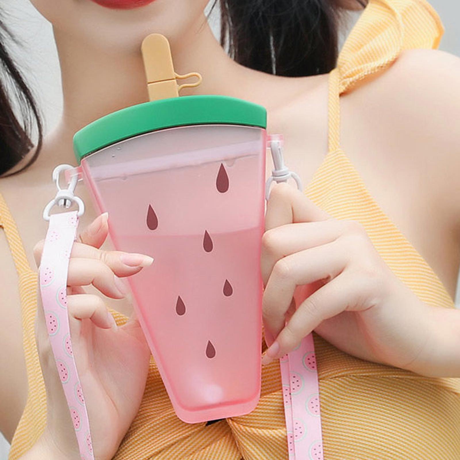 Water Bottle with Sucking Tube Girls Drinking Bottle Creative 320ml Practical Ice Cream Water Bottle for Sports Fishing Street Summer Birthday Gift