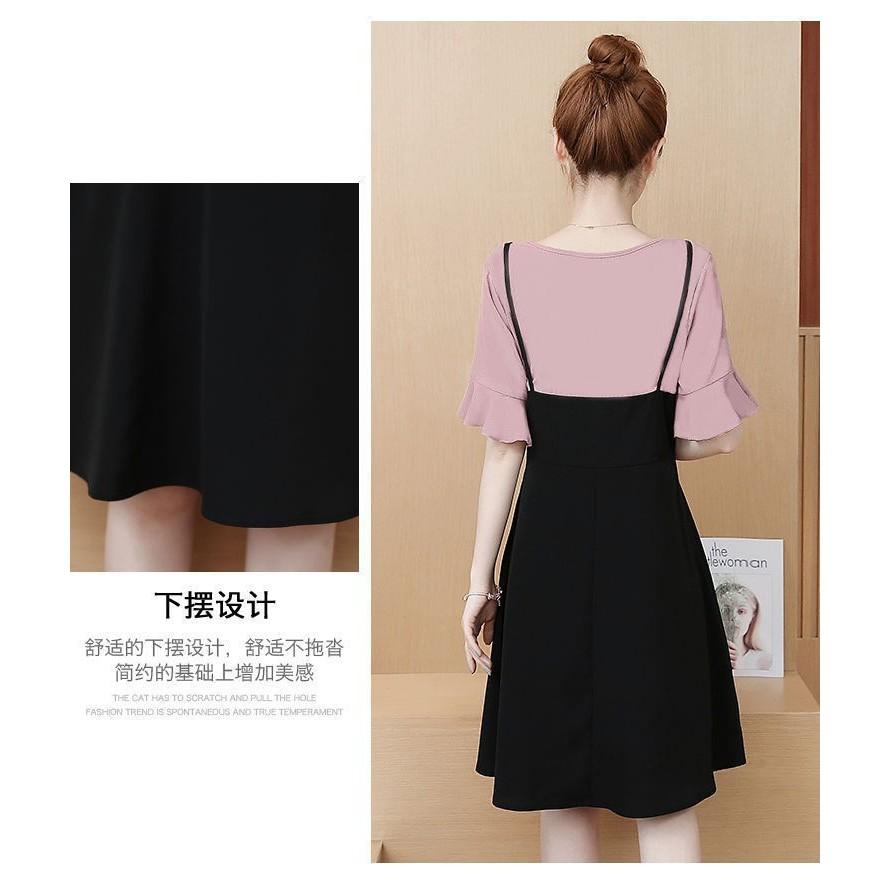 ĐẦM THUN LIỀN PHỐI MÀU TAY LOE DÁNG XÒE