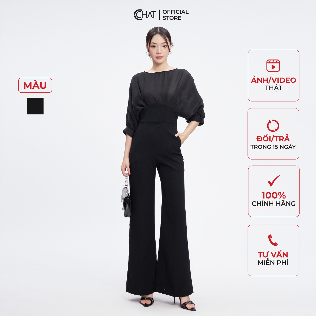 Jumpsuit Nữ Kiểu Phối Ly Thân Trước Chất Tuytsi Cao Cấp Mềm Mịn 53JDS8002ST