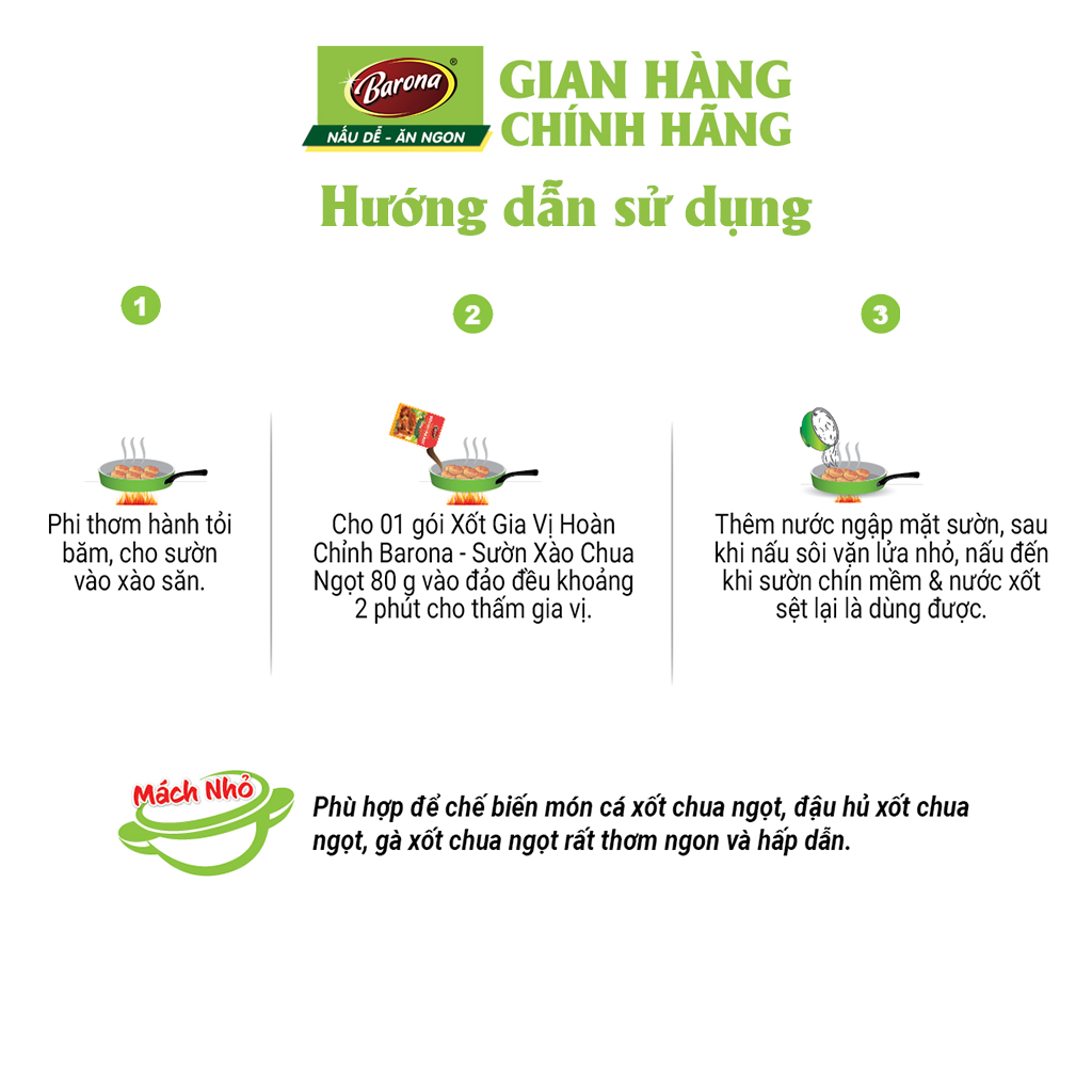 Combo 5 Gói Gia Vị Sườn Xào Chua Ngọt Barona 80g ướp ngon chuẩn vị không cần nêm nếm