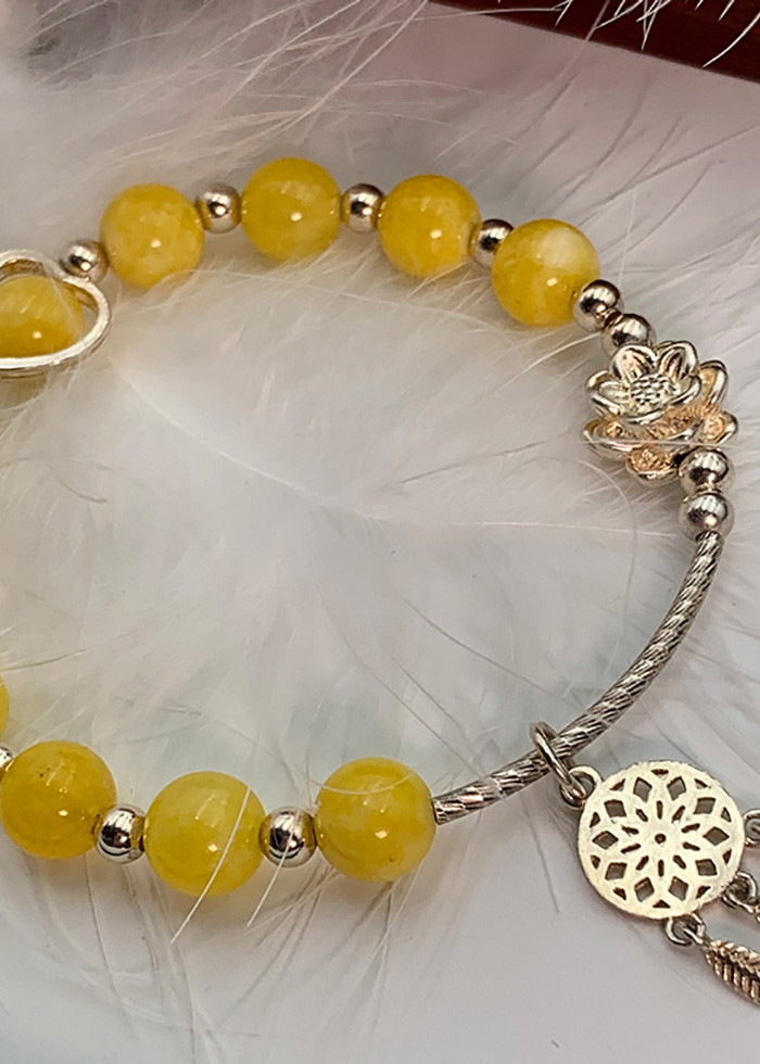 Vòng Đá Thạch Anh Vàng Vân 8 Ly Chi Tiết Bạc Vòng Dream Catcher