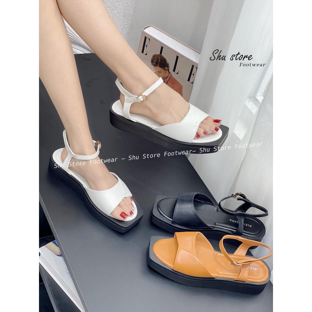 Sandal mũi vuông quai da may chéo thời trang đi học đi chơi xinh xắn cho nữ Shu Store