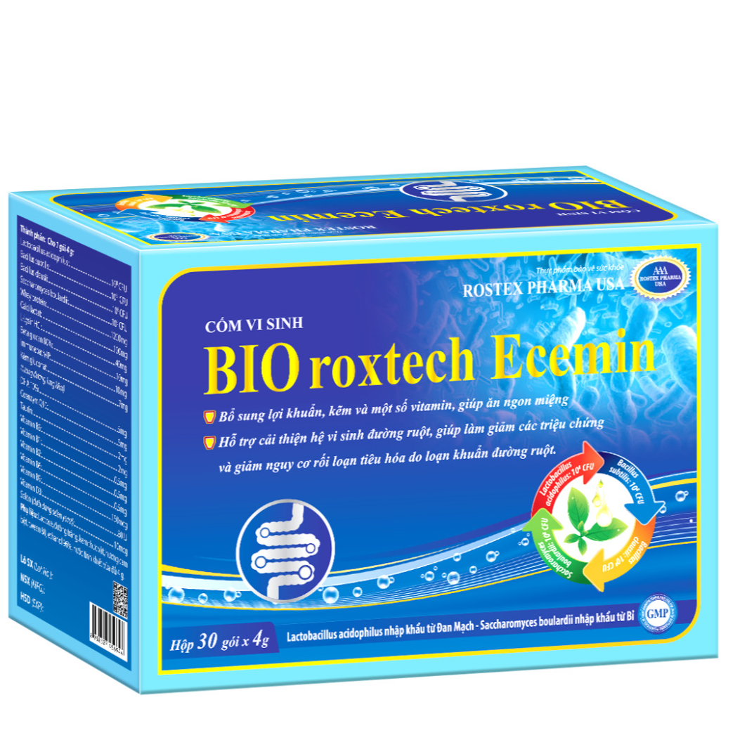 Cốm vi sinh BIO Roxtech Ecemin - Hộp 30 gói - Giúp bé ăn ngon, tiêu hóa tốt, giảm rối loạn tiêu hóa