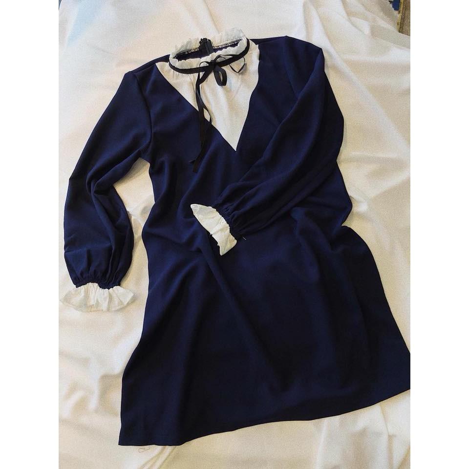 Đầm suông xanh tay dài