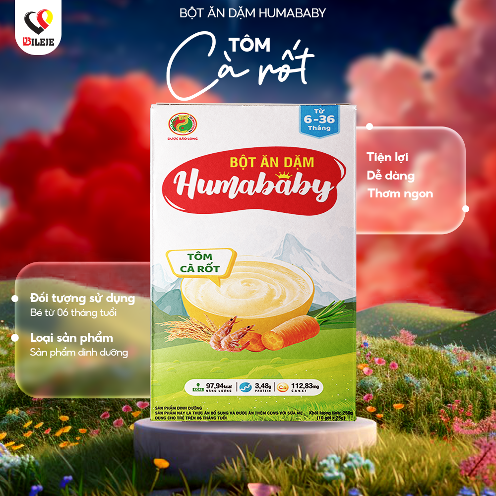 Bột Ăn Dặm Humababy Vị Tôm - Cà Rốt - Hộp 10 Gói x 25g