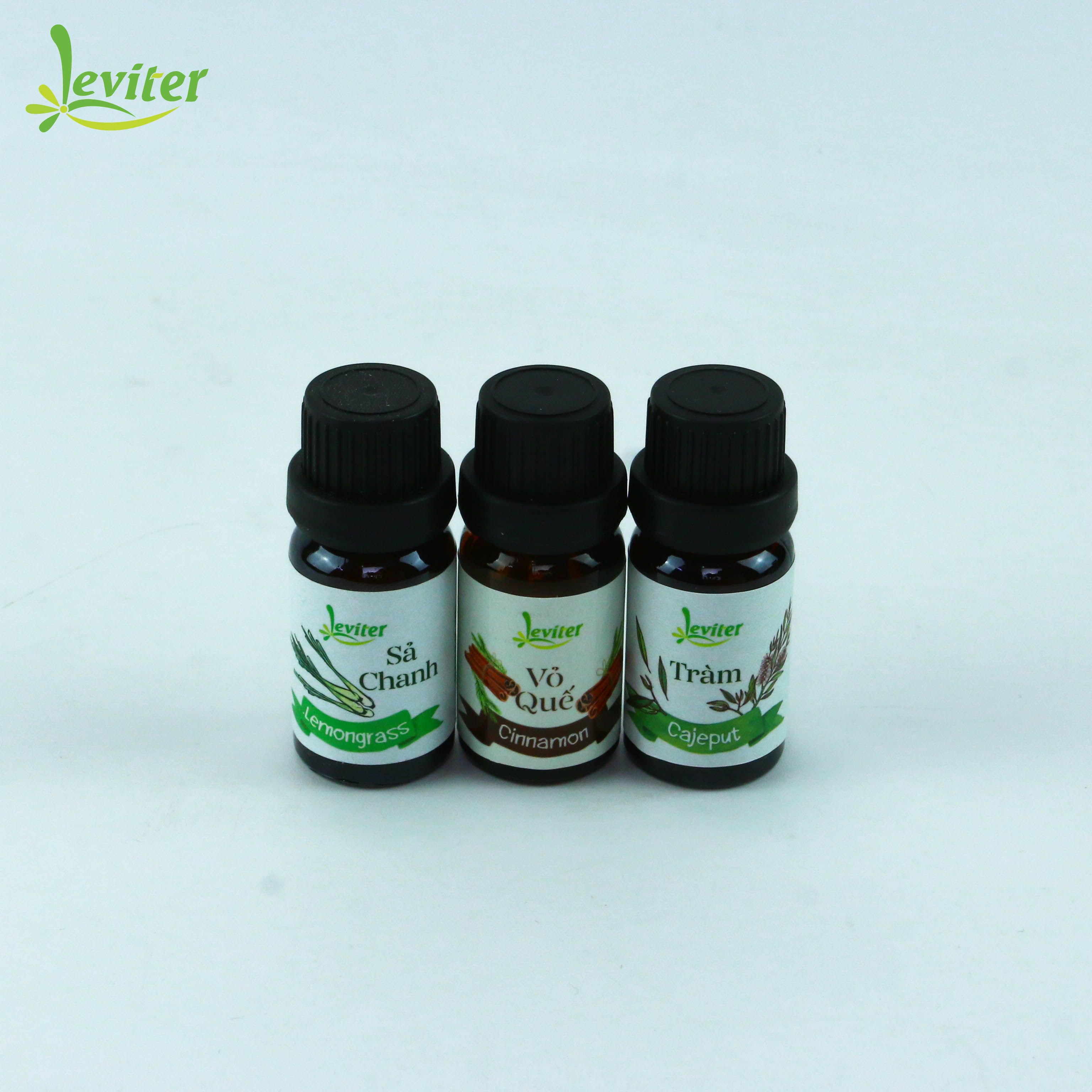 Combo 3 Tinh Dầu Leviter Nhập Khẩu Ấn Độ: Tinh Dầu Sả Chanh (10ml) + Tinh Dầu Vỏ Quế (10ml) + Tinh Dầu Tràm (10ml)