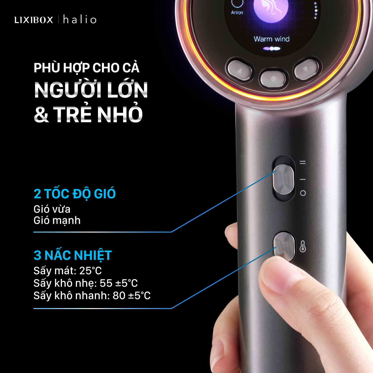 Máy Sấy Tóc Halio Hypersonic Hair Dryer Luân Phiên Nóng Lạnh, Bảo Vệ Da Đầu